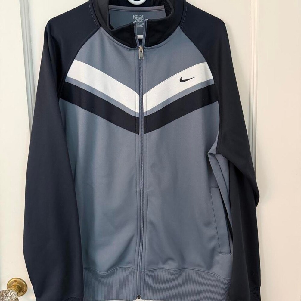 Nike ‘the athletic dept’ retro gray and black track jacket with white and black